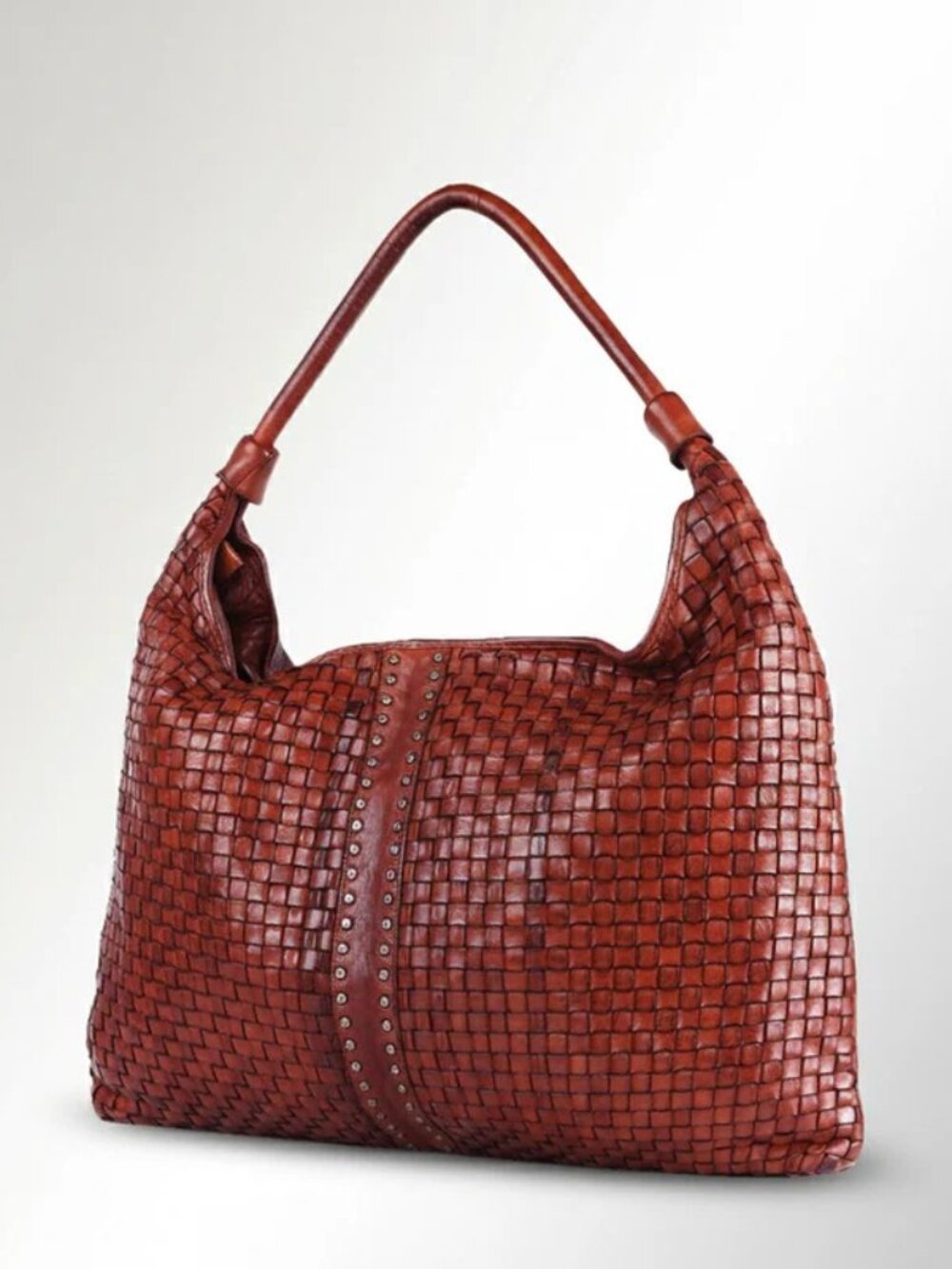 All LeatherRustic Weave Studded Hobo Bag - Picture 2 of 4